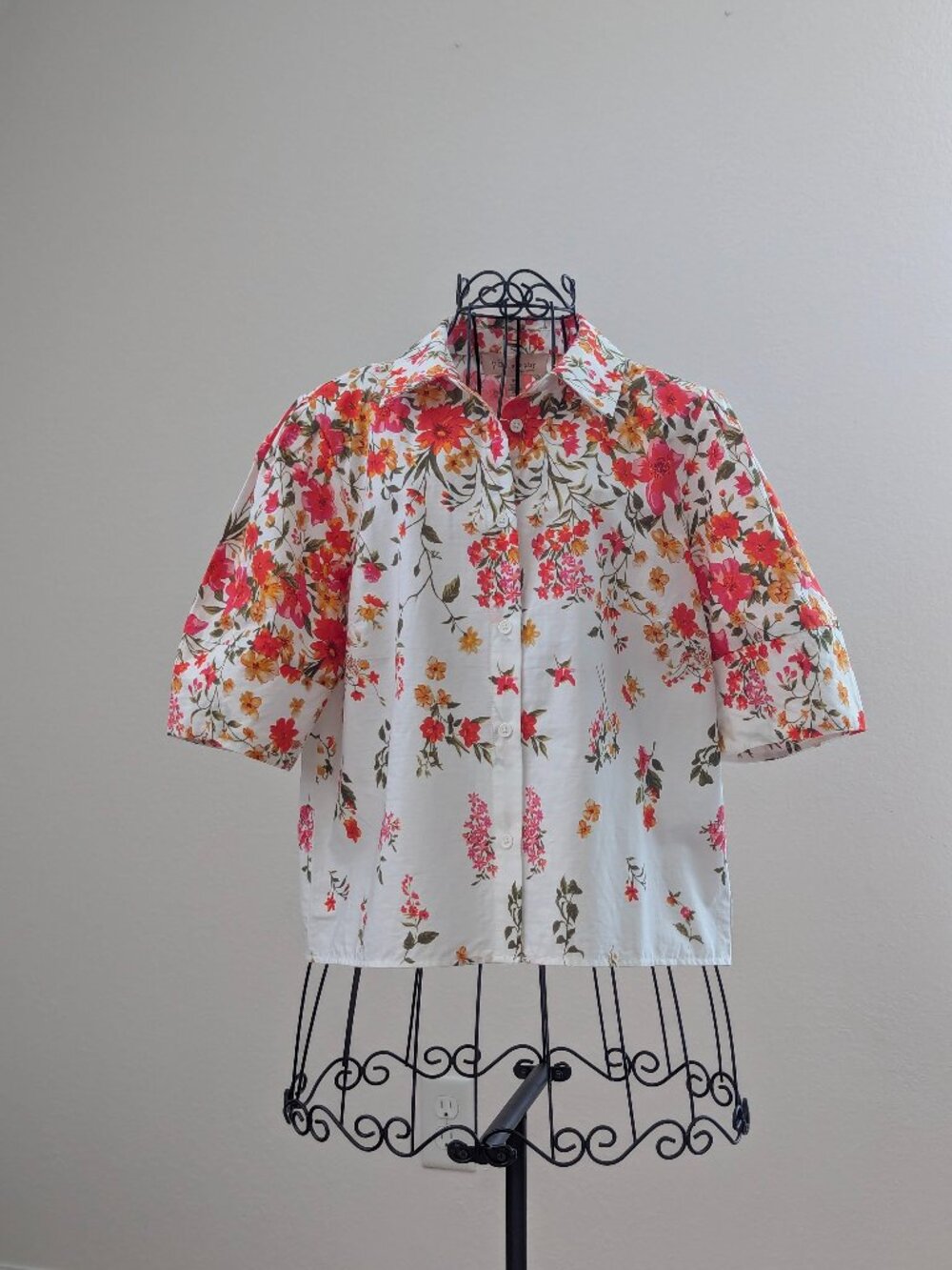 Philosophy Floral 100% Cotton Puff Sleeve Cottagecore Summer Shirt M